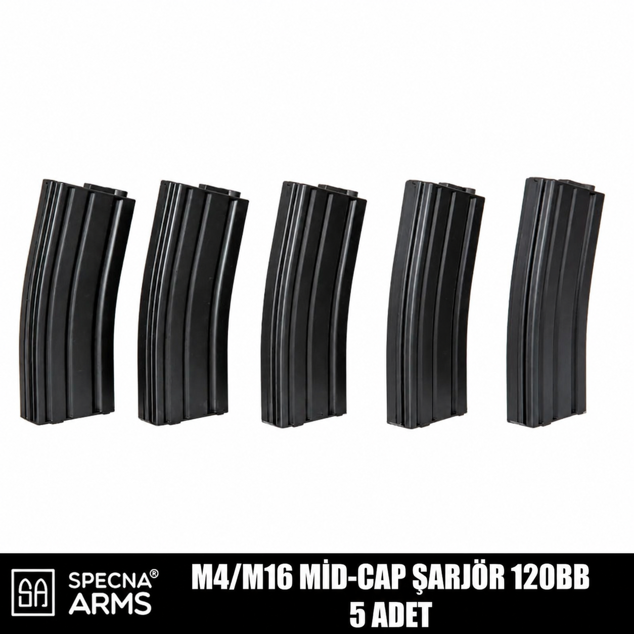 Specna Arms M4/M16 Airsoft Tüfekleri İçin Şarjör Seti 5’li Mid-Cap 120 BB – Siyah